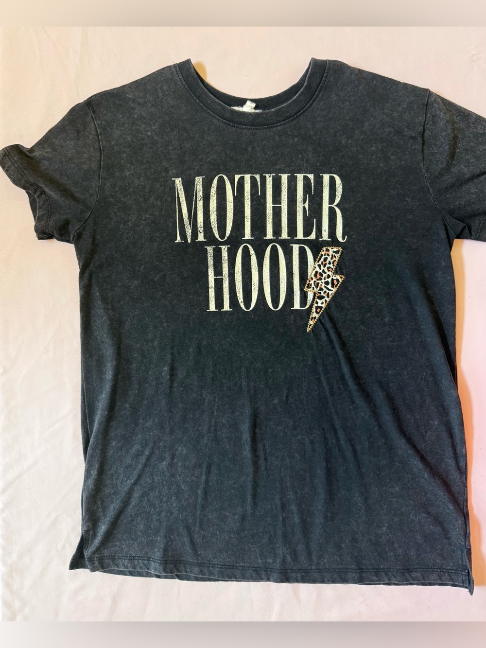Maurices Black Acid Washed  'MOTHERHOOD' Tee with Leopard Accent-S